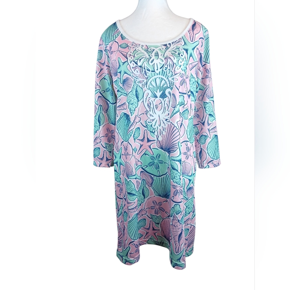 Simply Southern Pink Seashell ¾ Sleeve Slip On Beach Dress Size Medium